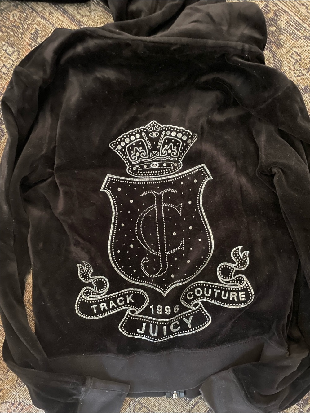 Juicy Couture Black Velour Crest Track Jacket